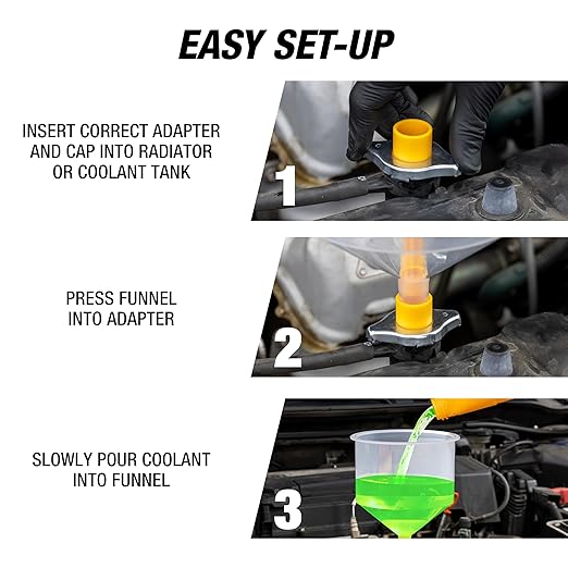 OEMTOOLS No-Spill Coolant Funnel Kit, 15 Piece Fluid and Oil Funnel Set, Allows Access To Hard-To-Reach Radiators - Image 8