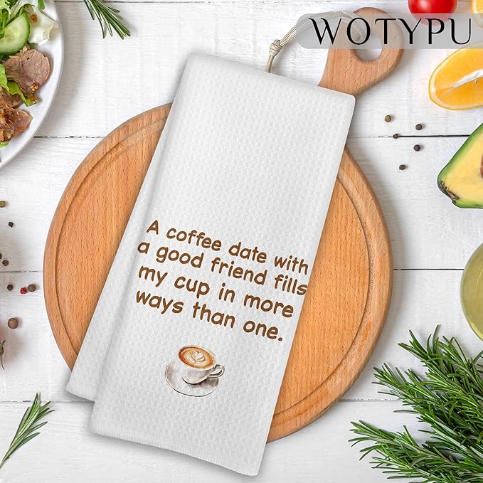 Friend and Coffee Kitchen Towels, Gifts for Coffee Lovers Dish Tea Bar Towel, Friendship Gifts Decorative Hand Towels for Kitchen Cafes Shop Decor, 16x24 Inch