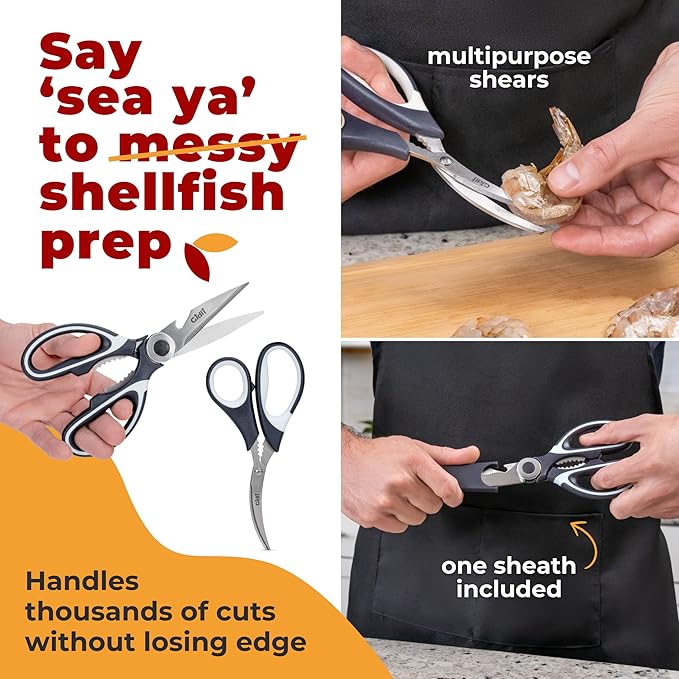 Kitchen Shears by Gidli - Liftime Replacement Warranty* - Includes Seafood Scissors As a Bonus - Heavy Duty Utility Stainless Steel All Purpose Ultra Sharp Scissors for Food/Cooking - Image 2