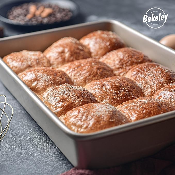 9 x 13 Inch Nonstick Rectangle Cake Pan, Deep Dish Loaf Pan for Baking, Roasting, Bread, Jelly Roll, Pizzas, Pastries 13.7" x 9.76" X 2.36"(Champagne Gold)