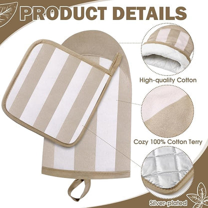 4 Pcs Pot Holders and Oven Mitts Set for Kitchen, Hot Pads Oven Mitten Heat Resistant Dorm Essentials First Day of School Back to School Gift Cotton Terry Outdoor Indoor Garden Baking Cooking(Brown) - Image 3