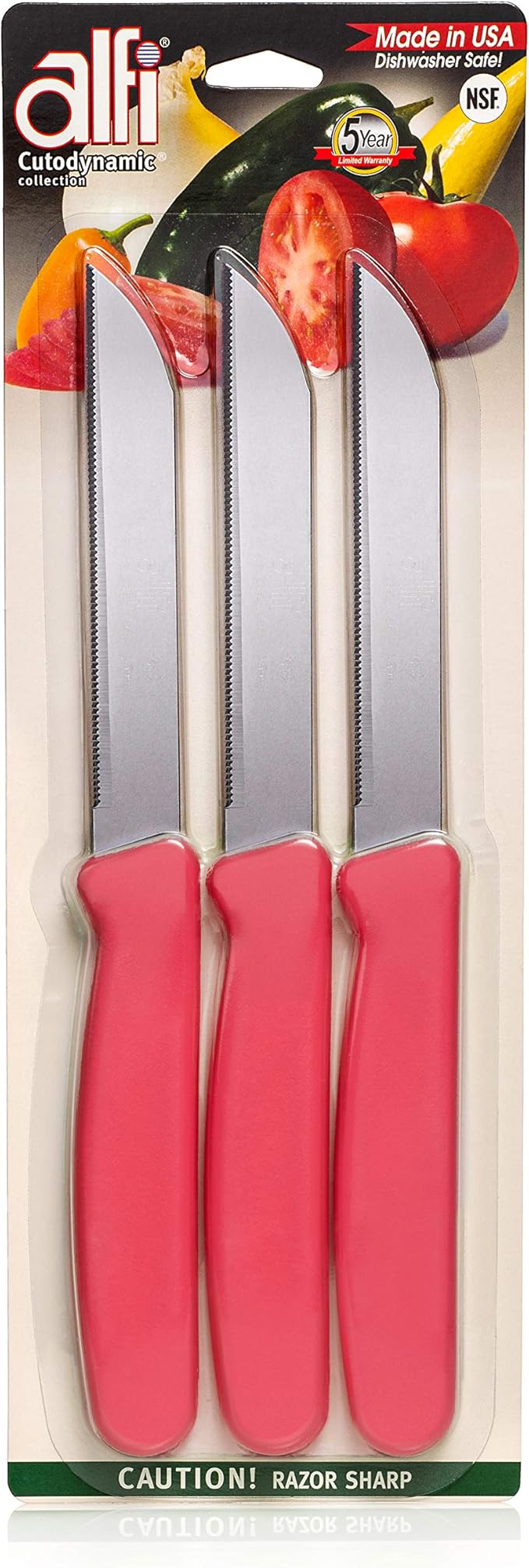 Alfi All-Purpose Knives Aerospace Precision Pointed Tip - Home And Kitchen Supplies - Serrated Steak Knives Set | Made in USA (Strawberry Pink) by ALFI
