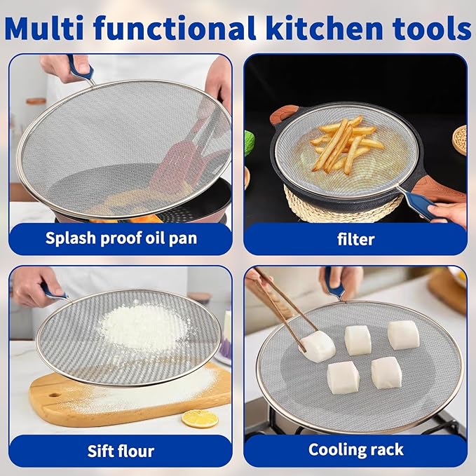 Splatter Screen for Frying Pan - 8.3’’ Stainless Steel Grease Splatter Guard with Grip Handle- Ultra Fine Mesh Cover Oil Splash when Sizzling Bacon, Cooking Fried Chicken or Popcorn - Image 6