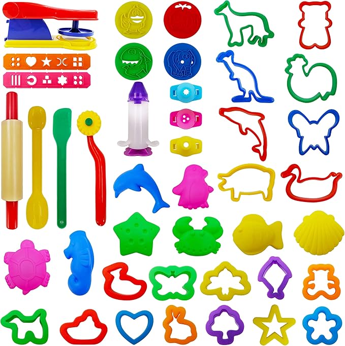 FRIMOONY Plastic Dough Tools, Various Animal Molds, Rolling Pins, for Creative Dough Cutting, 45 PCS