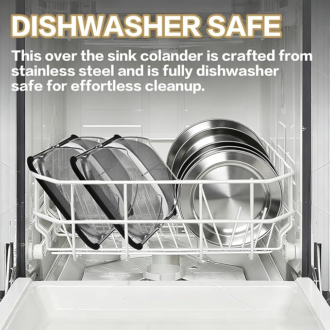 Over the Sink Colander - 6QT Strainers and Colanders - Stainless Steel Strainer - Expandable Sink Colander with Rubber Grip for Strain, Drain, Rinse Fruits, Vegetables, Home Kitchen Essentials - Image 7