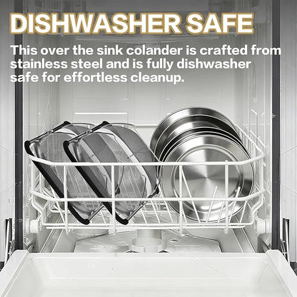 Over the Sink Colander - 6QT Strainers and Colanders - Stainless Steel Strainer - Expandable Sink Colander with Rubber Grip for Strain, Drain, Rinse Fruits, Vegetables, Home Kitchen Essentials - Image 7