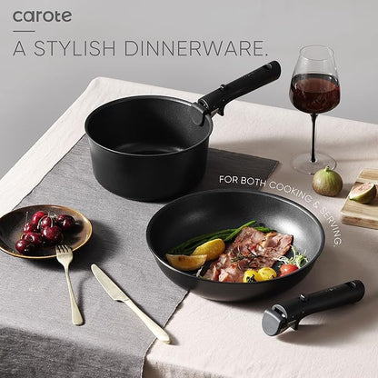 CAROTE 19Pcs Pots and Pans Set Non Stick, Cookware Set Detachable Handle, Nonstick Induction Kitchen Sets Non Stick with Removable Handle, RV Cook Ware, Oven Safe, Black - Image 5