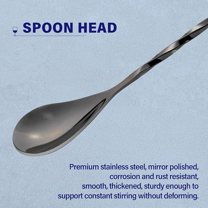 Briout Bar Spoon Cocktail Mixing Stirrers for Drink, Stainless Steel 12 Inches Long Handle, Black 2 Pieces - Image 3