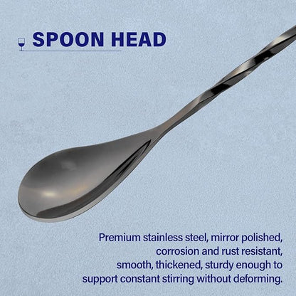 Briout Bar Spoon Cocktail Mixing Stirrers for Drink, Stainless Steel 12 Inches Long Handle, Black 2 Pieces - Image 3