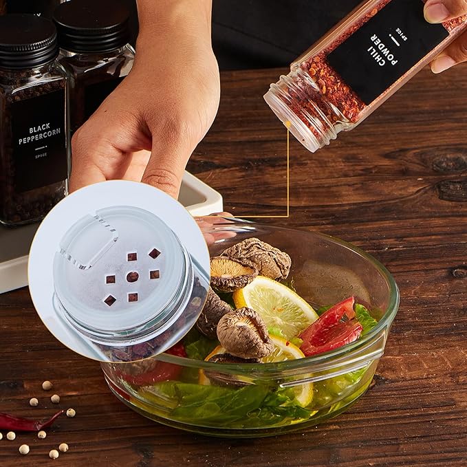 Skiileor 36 Pcs Spice Jars with Label- Glass Spice Jars with Black Metal Caps,Shaker Lids, Funnel, Chalk Pen, 4oz Seasoning Containers Bottles for Spice Rack, Cabinet, Drawer - Image 4