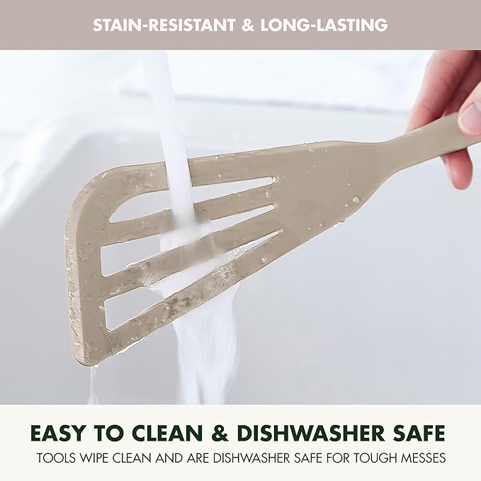 GreenPan Silicone Fish Turner Spatula, Slotted Cooking Kitchen Utensil, Flexible Rubber Nonstick Cookware, Rigid Steel Core, Heat-Resistant, Anti-Slip Handle, BPA-Free, Dishwasher Safe, Taupe - Image 7
