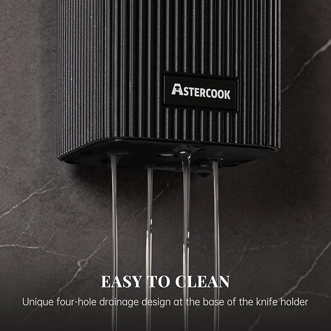 Astercook Knife Set, 6-Piece Kitchen Knife Set with Block, High Carbon Stainless Steel Ultra Sharp Kitchen Knives, Wood Grain Handle, Dishwasher Safe Knife Block Set, Black, Mothers Day Gifts - Image 7