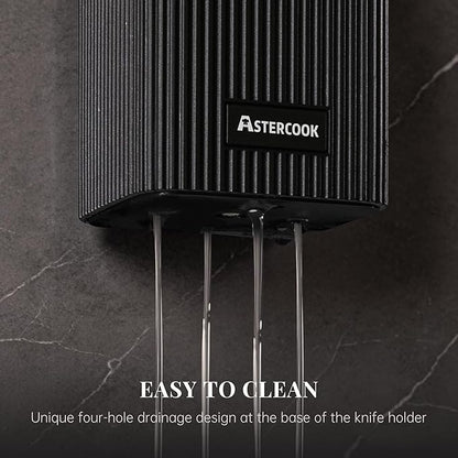 Astercook Knife Set, 6-Piece Kitchen Knife Set with Block, High Carbon Stainless Steel Ultra Sharp Kitchen Knives, Wood Grain Handle, Dishwasher Safe Knife Block Set, Black, Mothers Day Gifts - Image 7