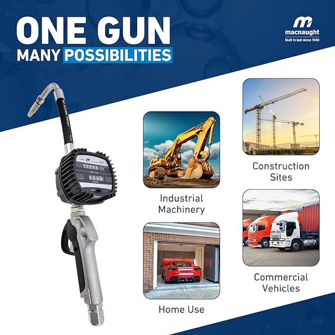 Macnaught Pneumatic Oil Gun with Control Valve 1/2" inch NPT Inlet, Mechanical Meter, Registers in Qts & Totals in Gal. Oil, antifreeze, trans fluid, lubricating oil, synthetic hydraulic oil & more - Image 5