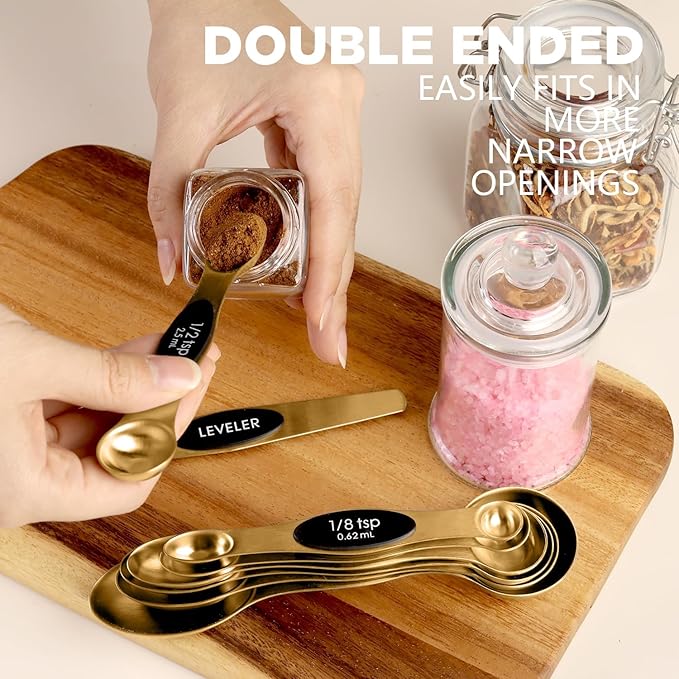ChefAide Pack of 8 Stainless Steel Magnetic Measuring Spoons Set, Dual Sided, Stackable, Adjustable Teaspoon and Tablespoon Measure Spoon with Leveler, Kitchen Gadgets - Image 4