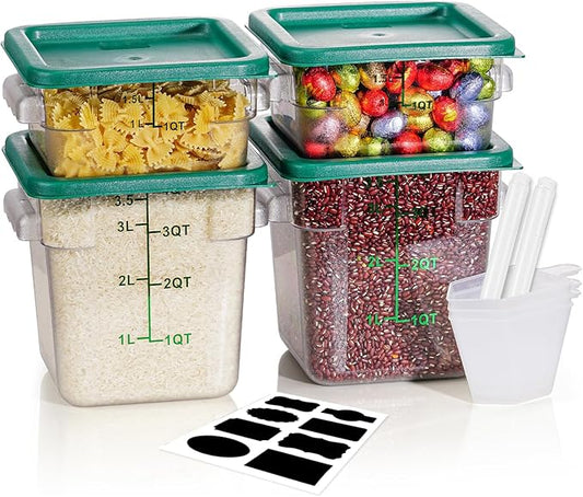 2QT&4QT NSF Food Storage Containers: 8 PCS[Food Grade] [Hot&Cold Resistant] Commercial Clear Square Food Storage Containers with Scales Handles for Home Restaurant Kitchen(BPA FREE) by SVKLHY