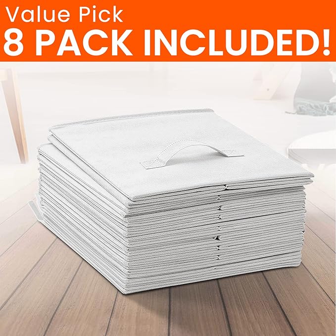 Criusia Storage Cubes - 13 Inch Heavy Duty Fabric Storage Bins for Shelves Closet Cube Organizer - 8 Pack Collapsible Cube Storage Bins Baskets for Clothes Blankets Toys - Nursery Organization (White) - Image 7