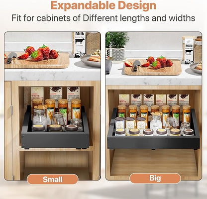 1 Pack Pull out Cabinet Organizer, Width (12"-19") Depth (17"-23"), with 3 Rails Adjustable Slide, Expandable Pullout Drawers for Cabinets, No Drill Adhesive Kitchen Drawers for Pantry Shelves - Image 8