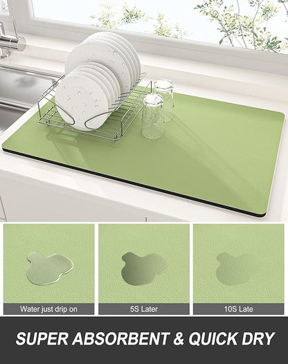 Rnivvi Dish Drying Mat for Kitchen Counter, XL 15 x 24" Super Absorbent Drainer Pad Easy Clean Dish Rack Pad, Non-Slip Heat Resistant Coffee Bar Mat for Coffee Machine Station Accessories Decor, Green - Image 3