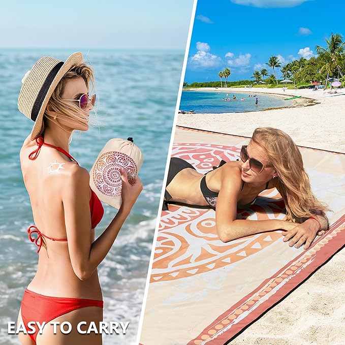 WIWIGO Beach Blanket Waterproof Sandproof Beach Mat 79" X 83"/10'x9'for 2-8 Adults Quick Drying Outdoor Picnic Mat Beach Accessories for Travel, Camping, Hiking - Image 4
