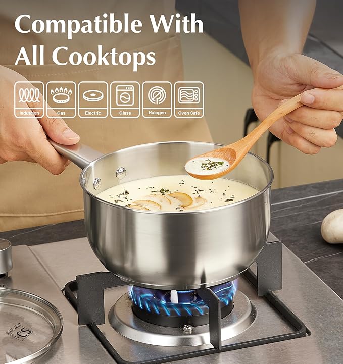 KOCH SYSTEME CS 1 Quart Stainless Steel Saucepan, 1 Quart Saucepan with Lid, Premium Steel Sauce Pan, Indutcion Sauce Pan with Lid, Small Sauce Pot, Stainless Steel Pot 1 QT, Oven Safe - Image 3