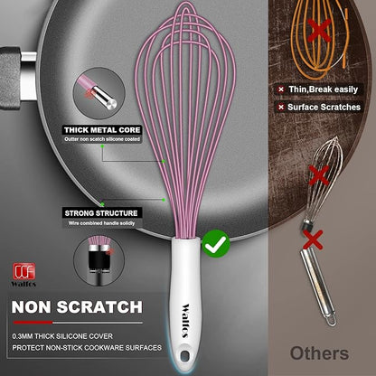 Walfos Whisk, Silicone Whisks for Cooking & Baking Non Scratch Rubber Coated Pink Whisk for Non-stick Wisk, Perfect for Frothing, Blending, Beating and Whisking (3pack Pink) - Image 2