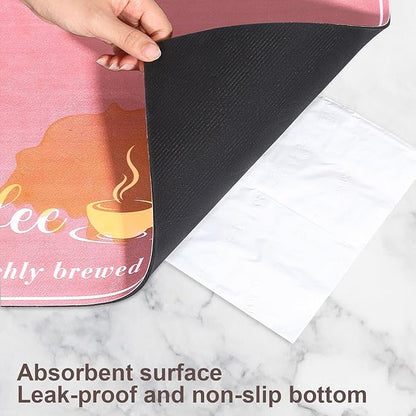 CooRug Absorbent Coffee Mat, Fashion Dish Drying Mat for Kitchen Counter Coffee Bar Accessories Espresso Machine Dish Rack 17" x 32" Pink - Image 8