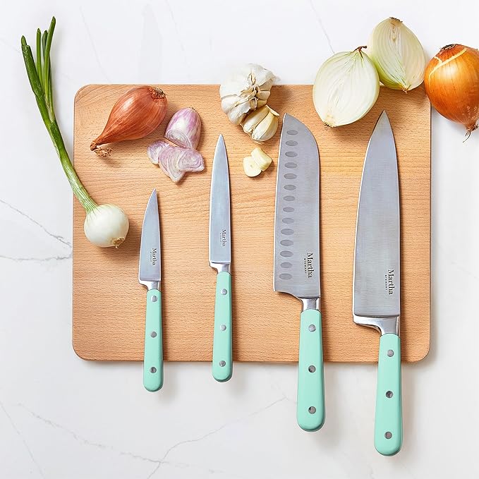 MARTHA STEWART Eastwalk 14 Piece High Carbon Stainless Steel Cutlery Knife Block Set w/ABS Triple Riveted Forged Handle Acacia Wood Block - Martha Blue - Image 7