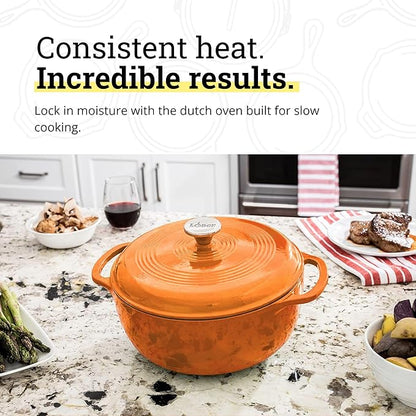 Lodge Essential Enamel Cast Iron Dutch Oven - Perfect for Bread Baking, Braising, Marinating & Slow Cooking - Features Moisture-Sealing Lid & Dual Handles - Kitchen Essentials - 6 Quarts - Apricot - Image 3