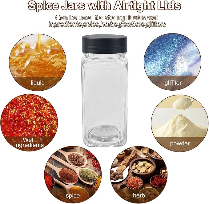 36Pcs Spice Jars Containers with Labels，4oz Black Seasoning Bottles with Shaker Lids for Rack, Cabinet, Drawer,Empty Square Condiment Pots (36, Black) - Image 7
