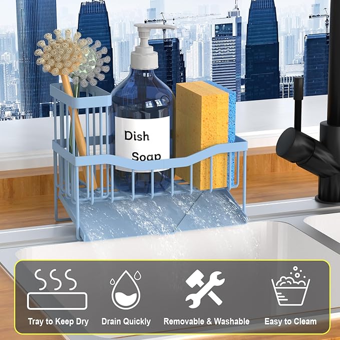 Fssvcd Maifan Sink Caddy Sponge Holder for Kitchen with Brush Holder and Stainless Steel Self Drain Tray, Rustproof Kitchen Sink Organizer for Sponge, Soap Dispenser Storage Accessories - Image 3