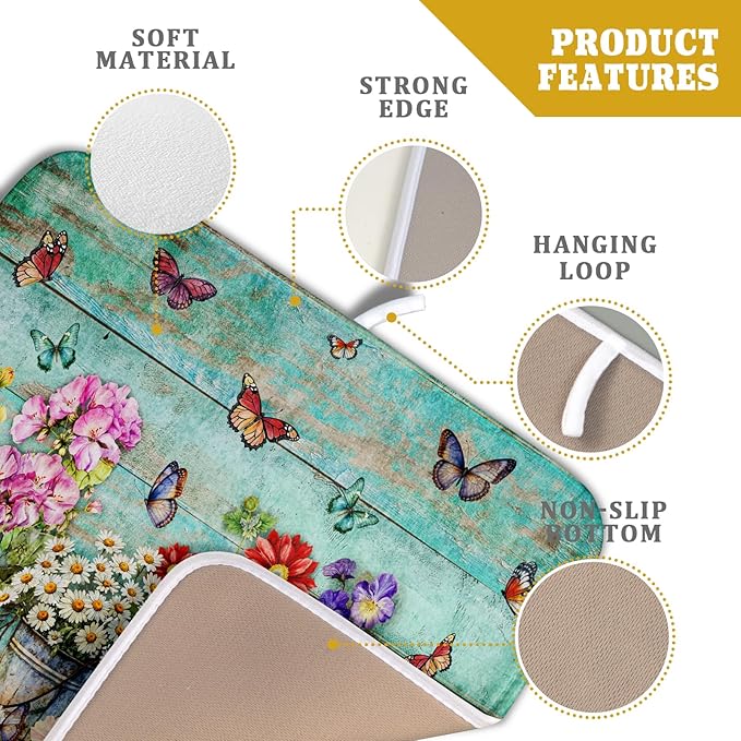 Flower Dish Drying Mat for Kitchen Counter 16x18 Inch Rustic Vintage Microfiber Absorbent Dishes Drainer Mats - Image 4