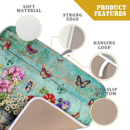 Flower Dish Drying Mat for Kitchen Counter 16x18 Inch Rustic Vintage Microfiber Absorbent Dishes Drainer Mats - Image 4