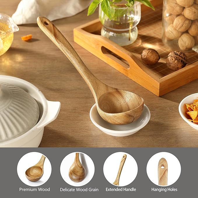 Ladle, Kaloo Teak Acacia Wooden Soup Ladle Spoons for Cooking, 10.6 inch, Gift Box Included - Image 3
