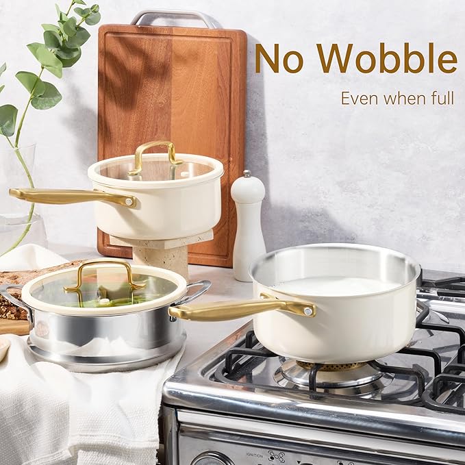 CAROTE 1.5Qt & 3.0Qt Stainless Steel Saucepan Set with Steamer & Ladle, Non-Toxic 3-Ply Stainless Steel Pot with Lids, Small Pots for Cooking, Oven Safe, Induction Compatible Cookware - Image 8