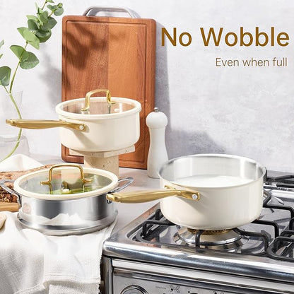 CAROTE 1.5Qt & 3.0Qt Stainless Steel Saucepan Set with Steamer & Ladle, Non-Toxic 3-Ply Stainless Steel Pot with Lids, Small Pots for Cooking, Oven Safe, Induction Compatible Cookware - Image 8