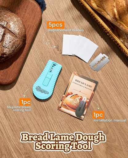 Extractable & Magnetic Bread lame Dough Scoring Tool, Professional Sourdough Bread Baking Supplies & Bread Knife for Sourdough - Scoring Patterns Booklet & 5 Razor Blades