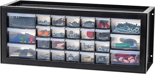 IRIS USA Plastic Storage Drawers, Made in USA, 26-Drawer Organizer Cabinet, Stackable Teacher Toolbox for Crafts, Stickers, Crayons, Markers, Beads, Hardware, Building Bricks, Garage Storage – Black