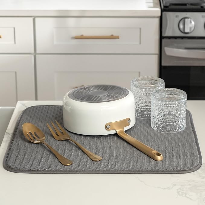 S&T INC. Dish Drying Mat, 16” x 18”, Absorbent Microfiber Kitchen Counter Mat, Drying Pad for Dishes, Utensils, Pots and Pans, Large, Diamond Texture, Grey - Image 5