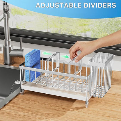 Cisily Sponge Holder for Kitchen Sink, Sink Caddy Organizer with High Brush Holder, Kitchen Countertop Organizers and Storage Essentials, Rustproof 304 Stainless Steel (Silver, 9.25″) - Image 5