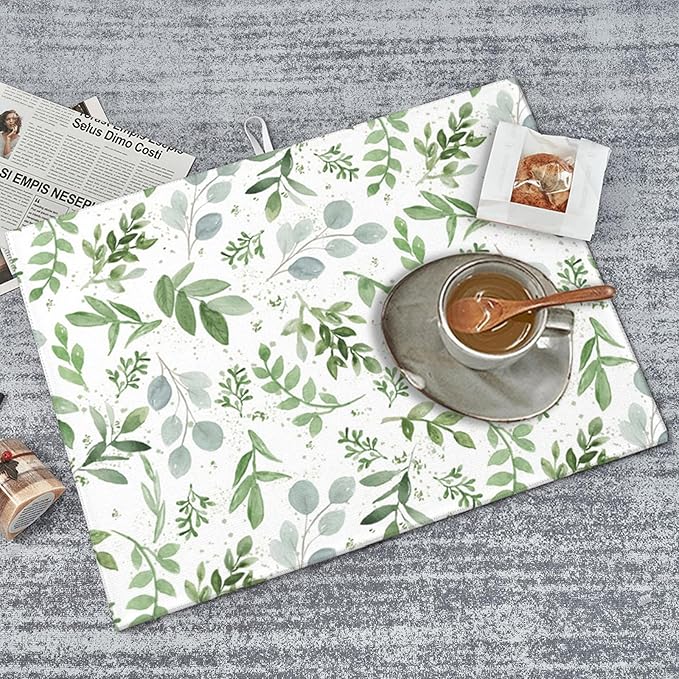 Sage Green Dish Drying Mat for Kitchen Counter Microfiber Absorbent, Spring Dish Draining Mat Aesthetics Kitchen Decor Extra Large 18"x24" (Green, 18x24in) - Image 5