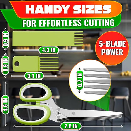 Herb Scissors with 5 Blades and Cover – Stainless Steel Herb Cutter with Ergonomic Handle and Cleaning Brush, Dishwasher Safe Design – 5x Faster Cutting of Cilantro, Parsley, Green Onion & Fresh Herbs - Image 2