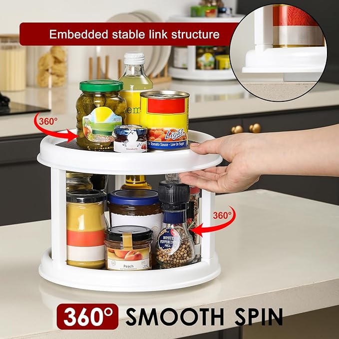 2 Tier 10" Turntable Lazy Susan Spice Organizer - Rotating Seasoning Rack for Pantry Cabinet Kitchen Countertop, Table Top Organizing - Multiuse Two Tier Rotating Organization Rack Spinner - Image 3