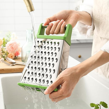 Spring Chef Green Professional Stainless Steel XL Parmesan Cheese Grater with Handle - 4 Sided Box Grater for Kitchen - Dishwasher Safe Food Shredder for Carrot, Potato, Vegetables, Ginger, Hash Brown - Image 8