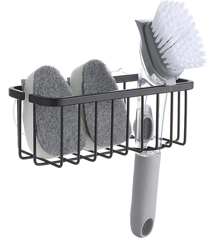 SunnyPoint NeverRust Deluxe Kitchen & Bathroom Sink Sponge Holder Organizer with Adhesive Mount - Additional Suction Cup Included – Sponge & Brush NOT Included – 7.4 x 3.3 x 2.75 Inch (Mat Black) by SunnyPoint
