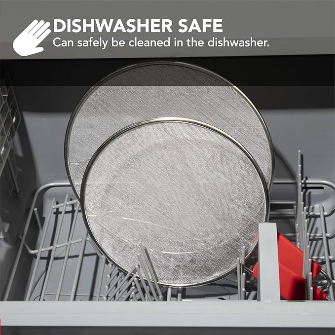 ALPHA LIVING 2 Pack Splatter Guard for Frying Pan & Food Strainer and Universal Cookware 13" - Stops Hot Oil Splash - RED Handle - Splatter Screen for Cooking - Alpha Living - Image 5