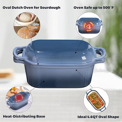 4.6 Quart Dutch Oven for Sourdough Bread Baking, Combo Oval Enameled Cast Iron Bread Pan with Lid, Bread Dutch Oven for a Crispy Crust, Seasalt - Image 5