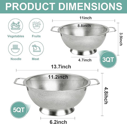 Kaishun Colander Stainless Steel 3-Quart, Kitchen Strainer for Pasta, Fruits Vegetables, Dishwasher Safe - Image 2
