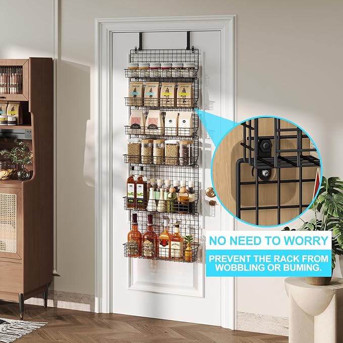 JKsmart High Capacity 6-Tier Spice Rack Organizer with Door Hook, Wall-Mounted & Over-the-Door for Kitchen Pantry Cabinet - Black - Image 3