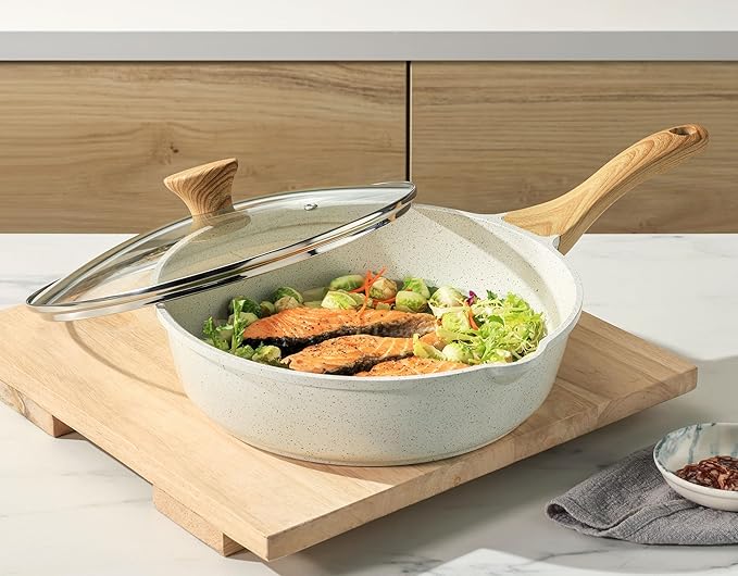 SENSARTE Nonstick Ceramic Saute Pan 10 Inch/3.5QT, Non-toxic Deep Frying Pan Skillet with Lid, Healthy Jumbo Cooker, Stay Cool Handle, Induction Compatible, PFOA & PFAS Free - Image 7